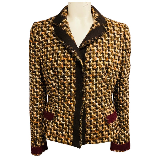 Prada Brown / Burgundy Multi Wool Tweed Jacket