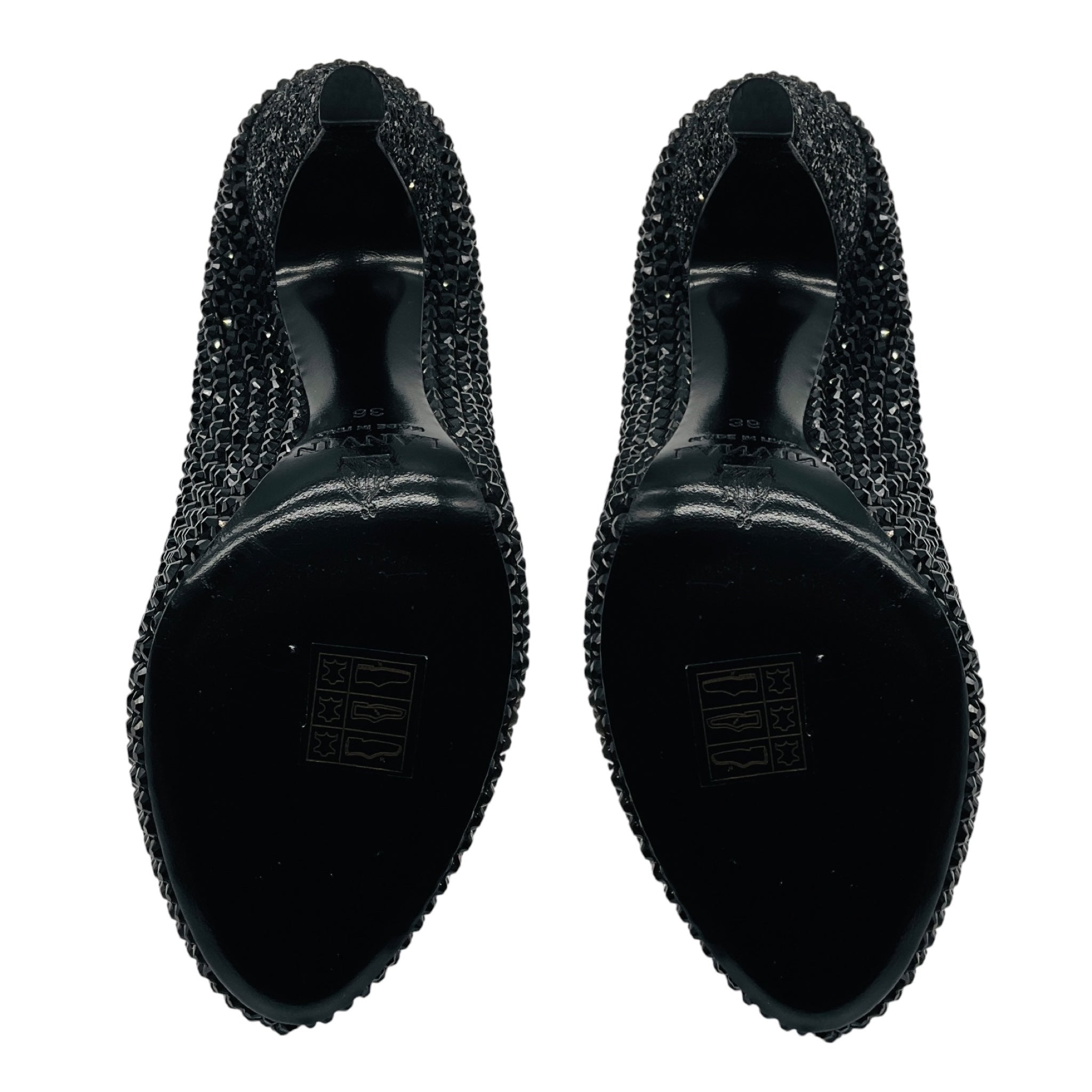 Lanvin Black Crystal Embellished Ankle Strap Platform Pump