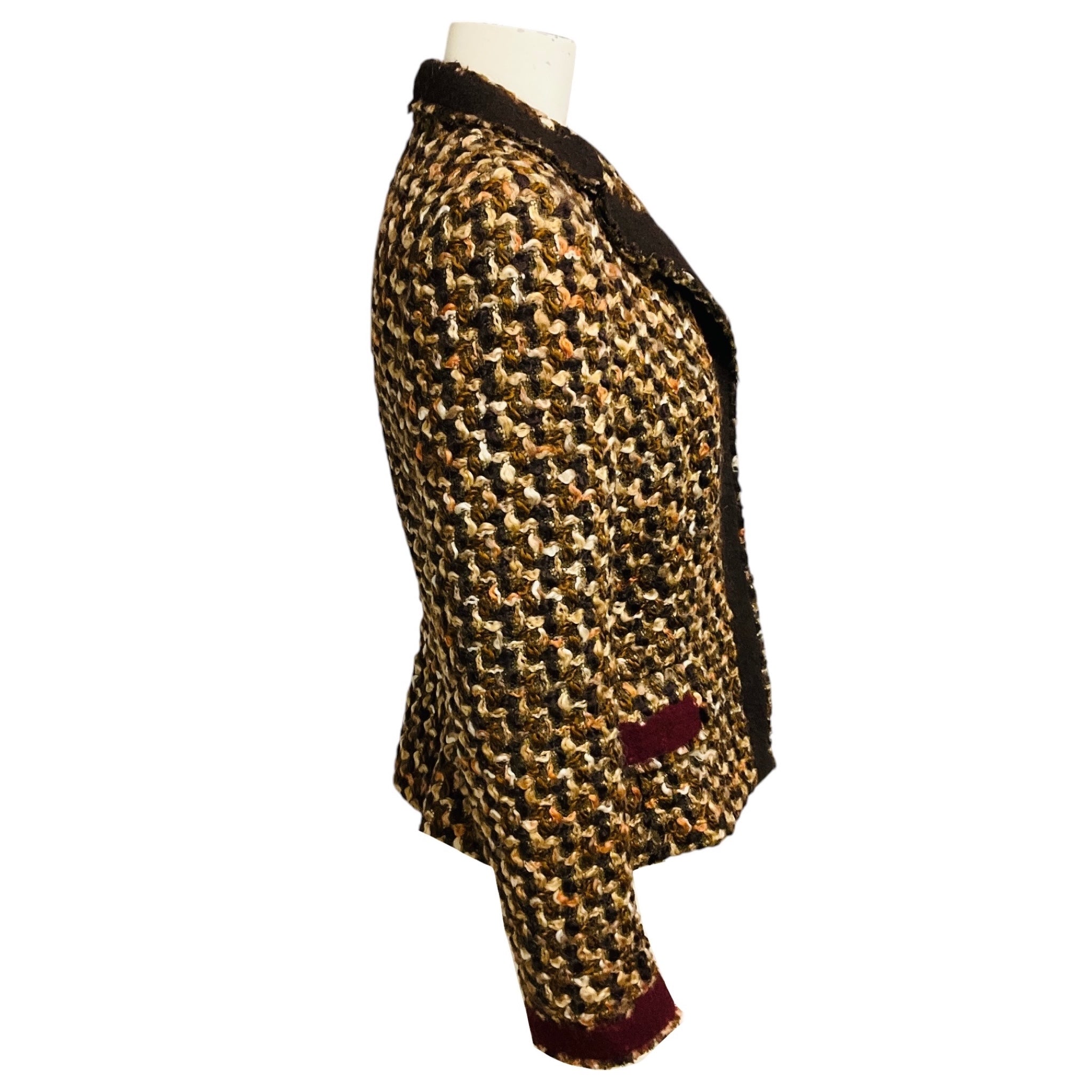 Prada Brown / Burgundy Multi Wool Tweed Jacket
