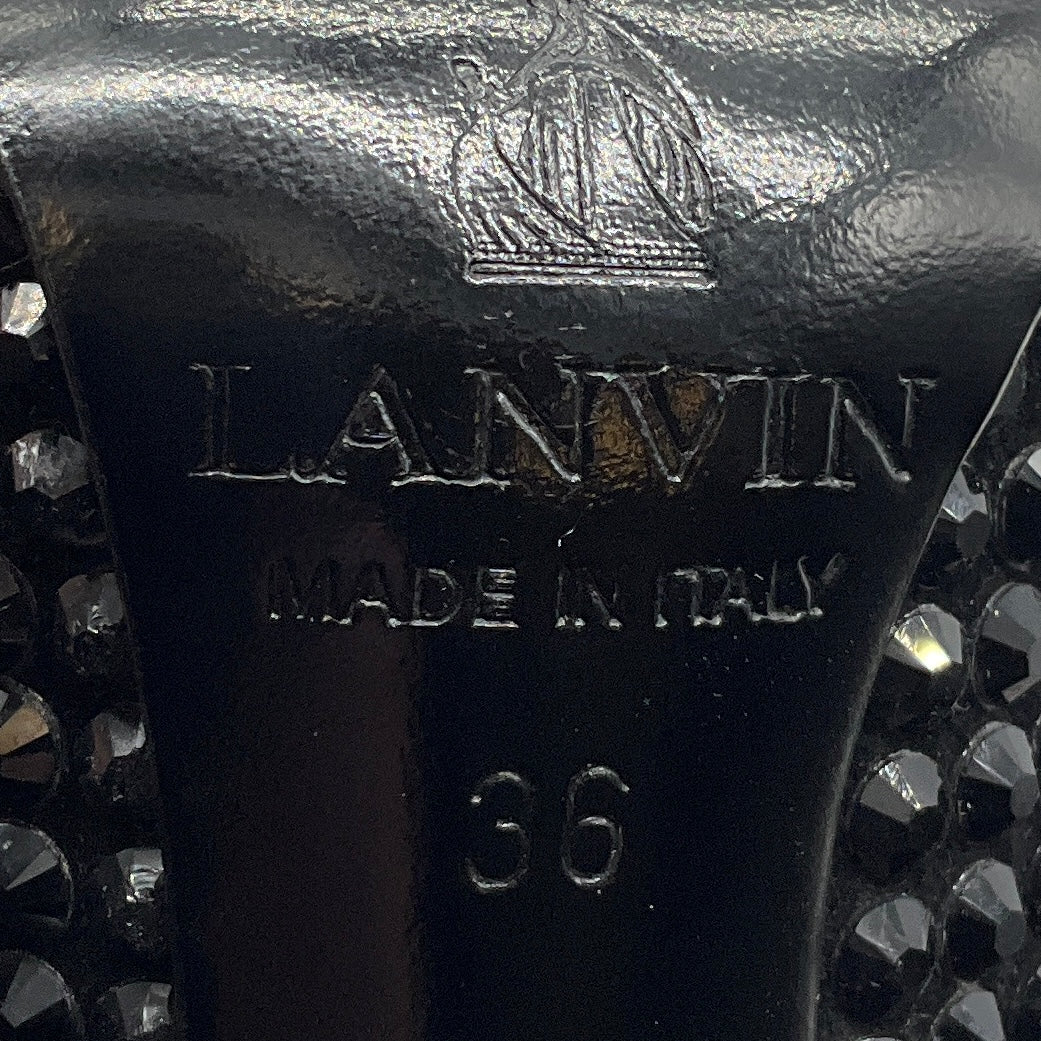 Lanvin Black Crystal Embellished Ankle Strap Platform Pump