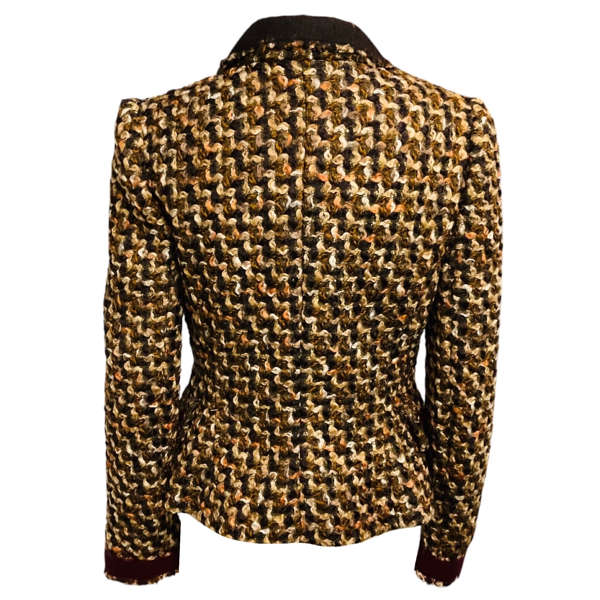 Prada Brown / Burgundy Multi Wool Tweed Jacket