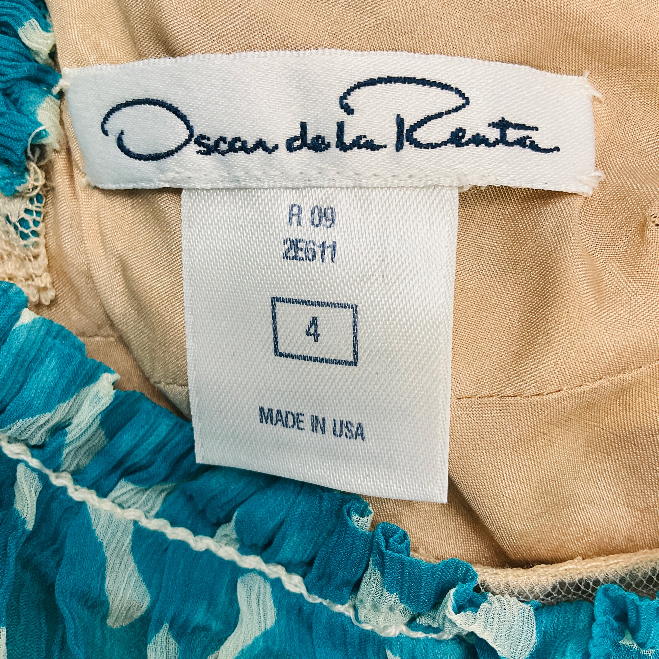 Oscar de la Renta Turquoise Ruffled Sleeveless Silk Chiffon Cocktail Dress