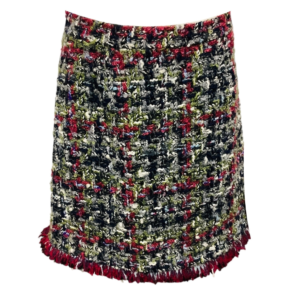 Etro Burgundy / Green / Navy Multi Wool and Mohair Tweed Skirt