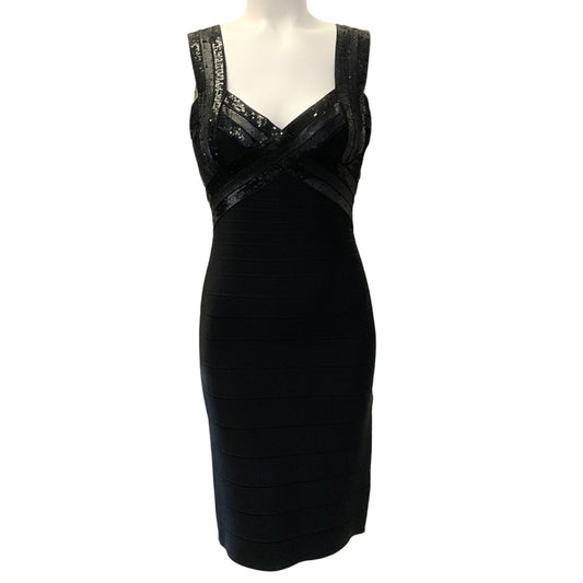 Herve Leger Black Sequined Jodie Ribbon Dress
