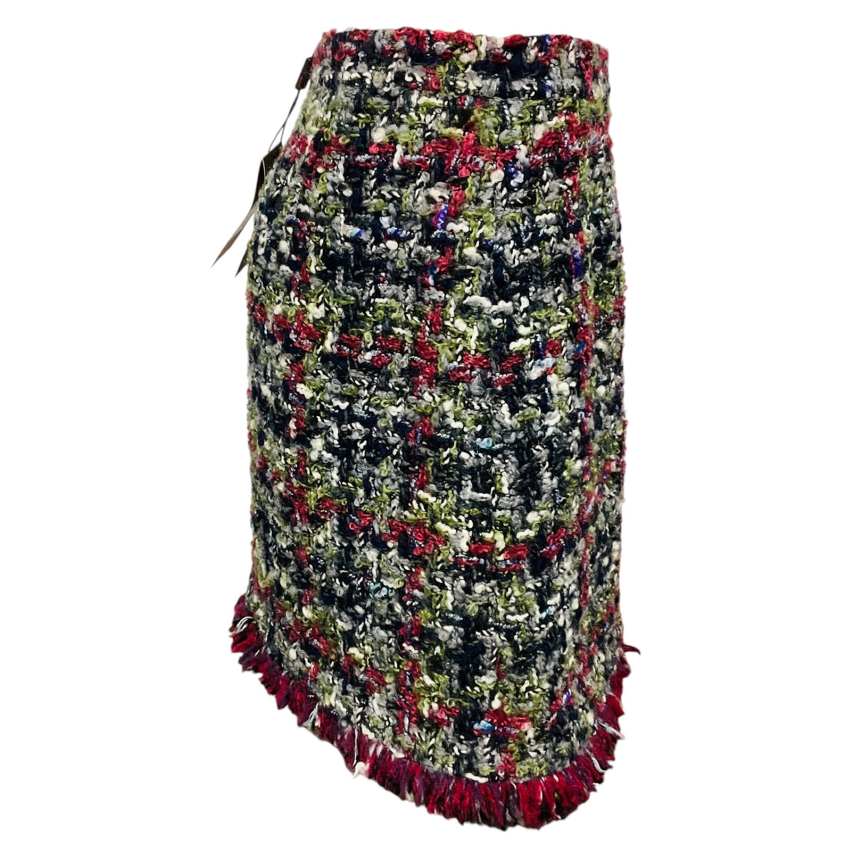Etro Burgundy / Green / Navy Multi Wool and Mohair Tweed Skirt