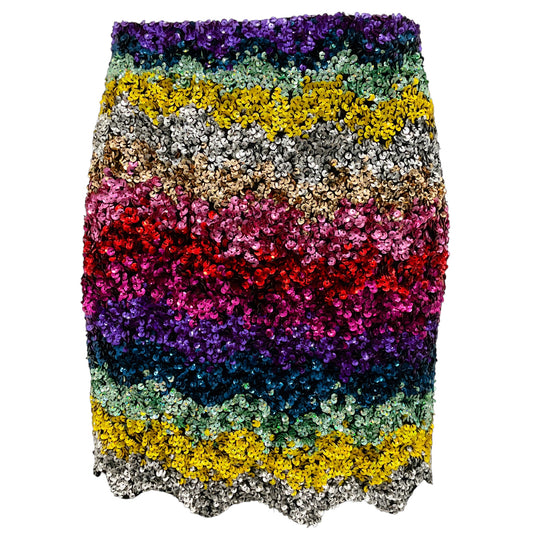 Ashish Rainbow Multi Hand Embroidered Sequined Mini Skirt