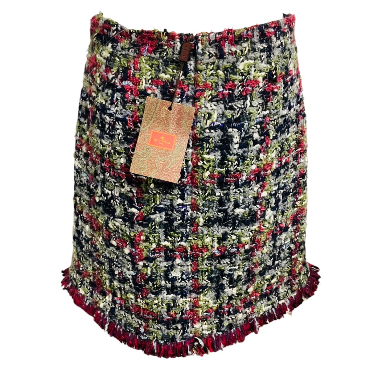 Etro Burgundy / Green / Navy Multi Wool and Mohair Tweed Skirt