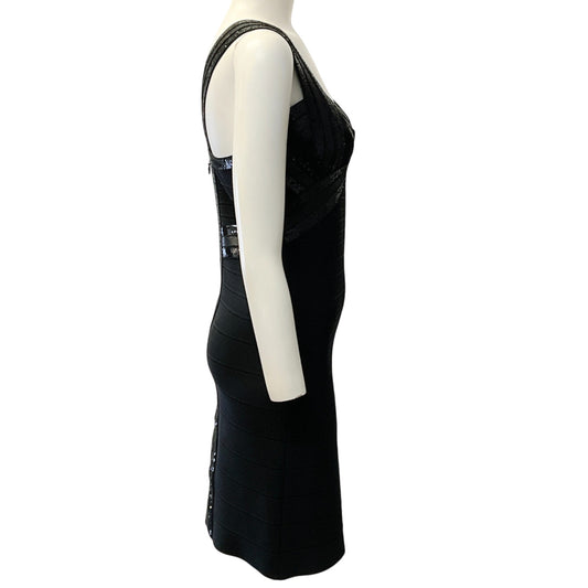 Herve Leger Black Sequined Jodie Ribbon Dress