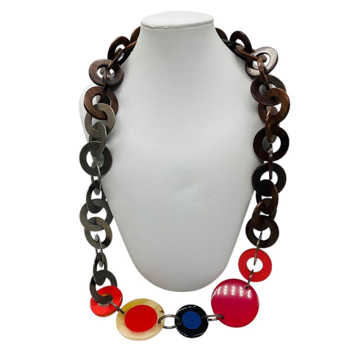 Marni Red Multi Resin and Wood Ring Statement Necklace