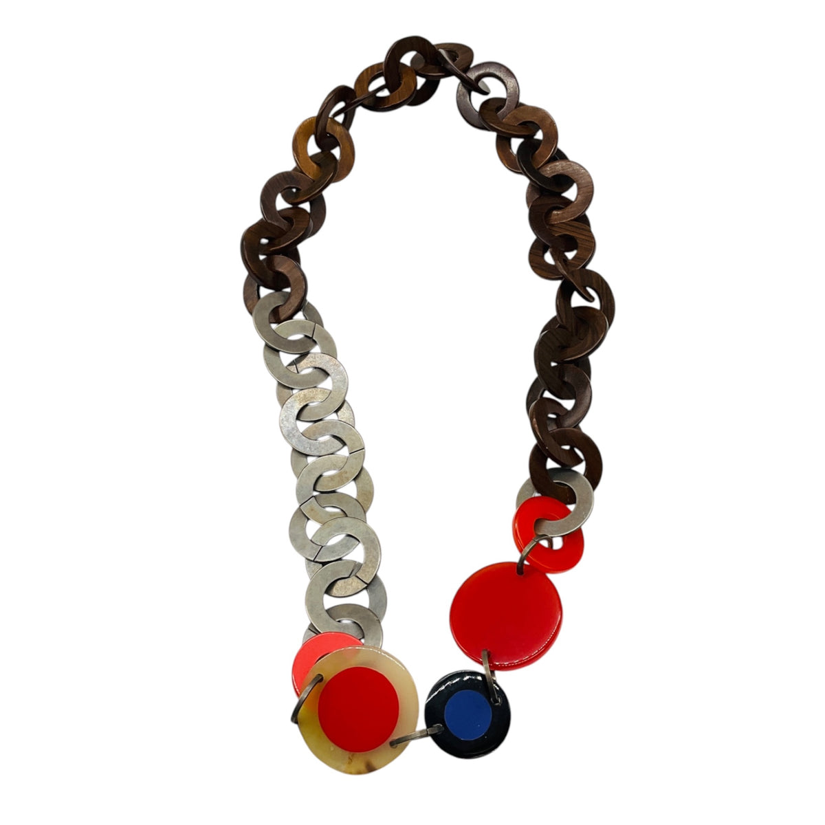 Marni Red Multi Resin and Wood Ring Statement Necklace