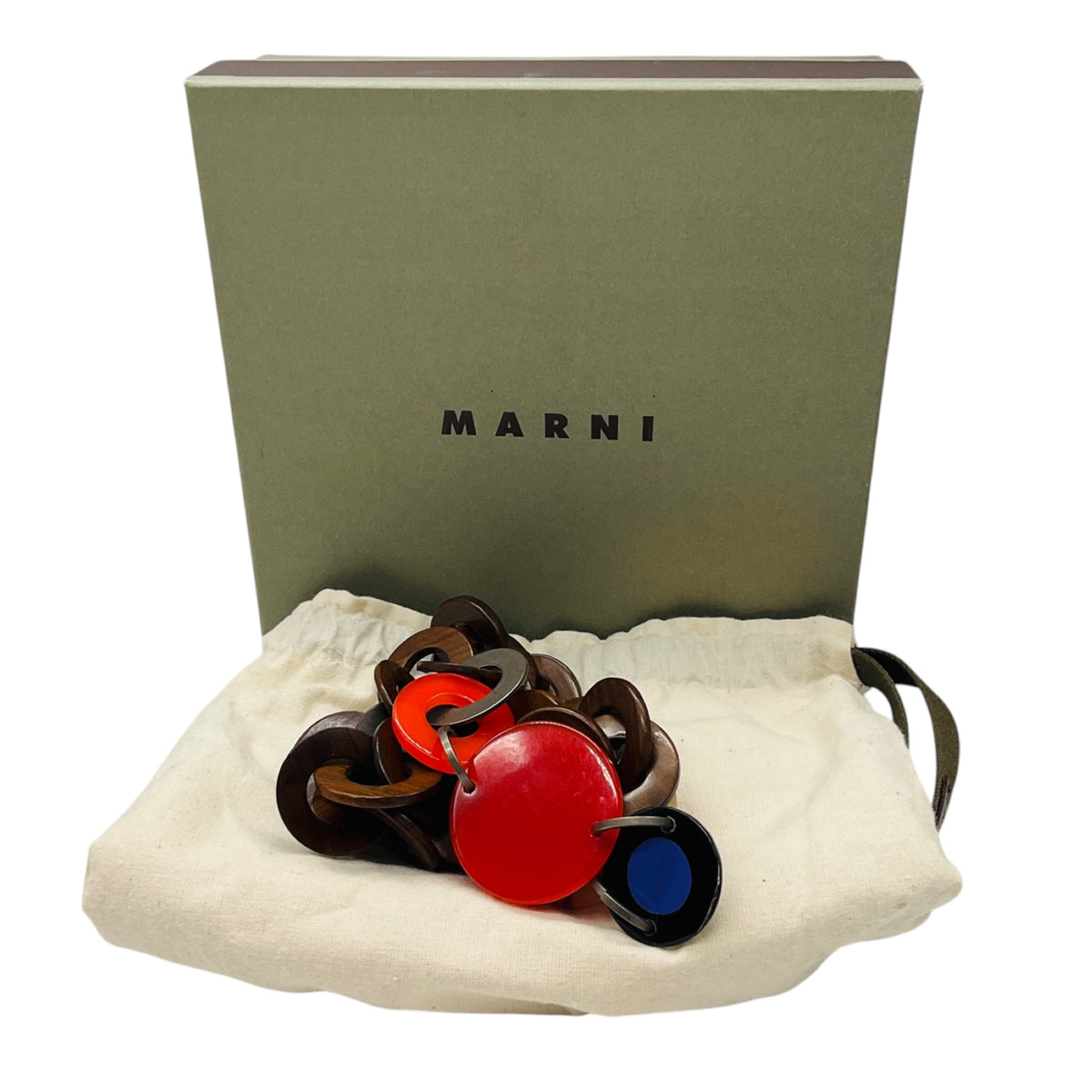 Marni Red Multi Resin and Wood Ring Statement Necklace