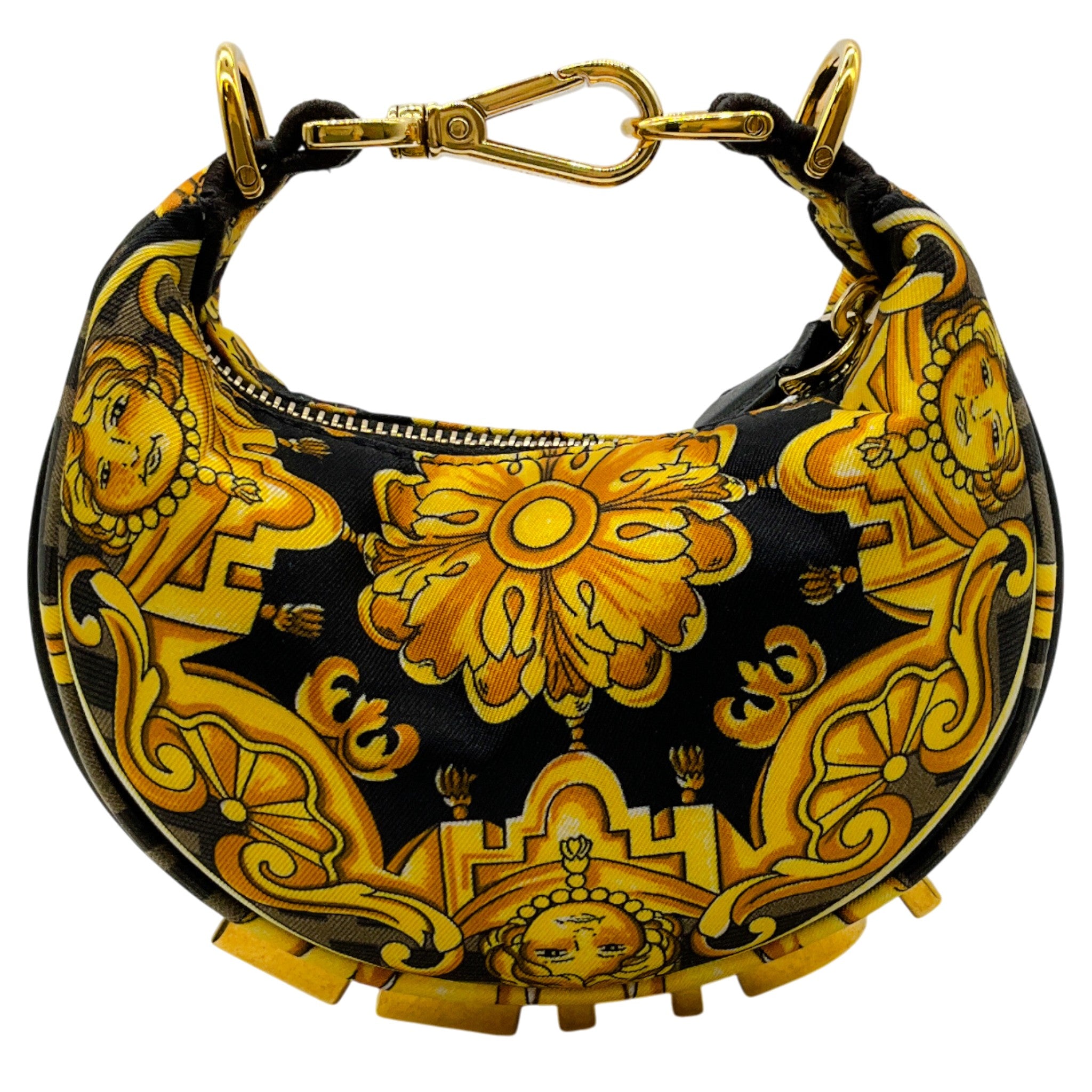 Fendi  X Versace 2022 Black / Gold Silk Fendace Baroque Nano Fendigraphy Hobo Charm Clutch