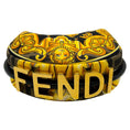 Load image into Gallery viewer, Fendi  X Versace 2022 Black / Gold Silk Fendace Baroque Nano Fendigraphy Hobo Charm Clutch
