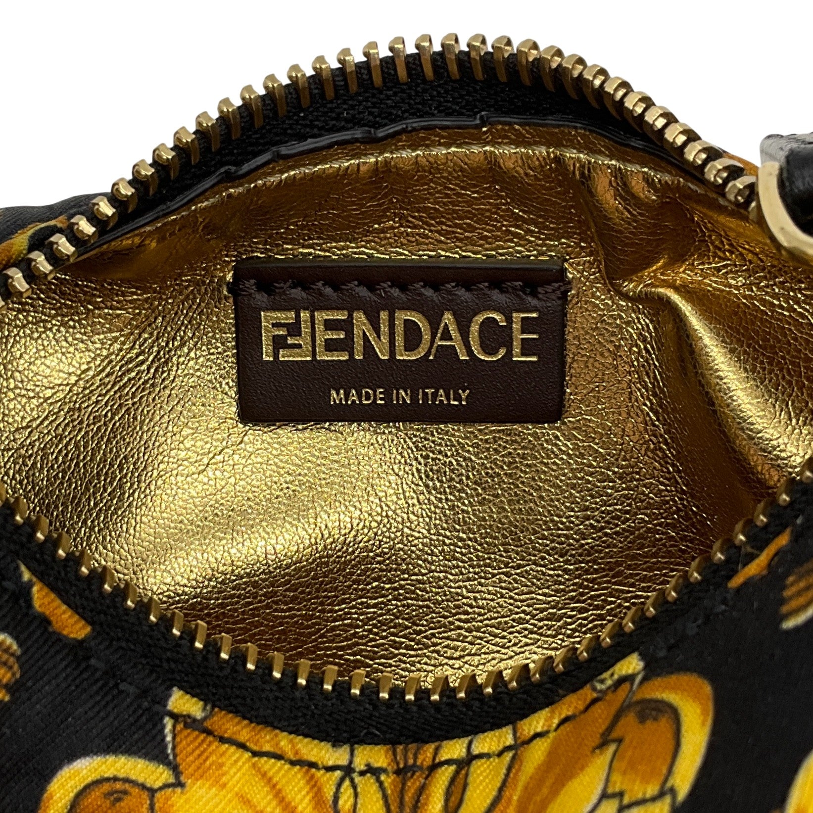 Fendi  X Versace 2022 Black / Gold Silk Fendace Baroque Nano Fendigraphy Hobo Charm Clutch