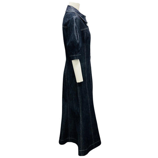 Matthew Bruch Dark Blue Denim Puff Sleeve Midi Dress