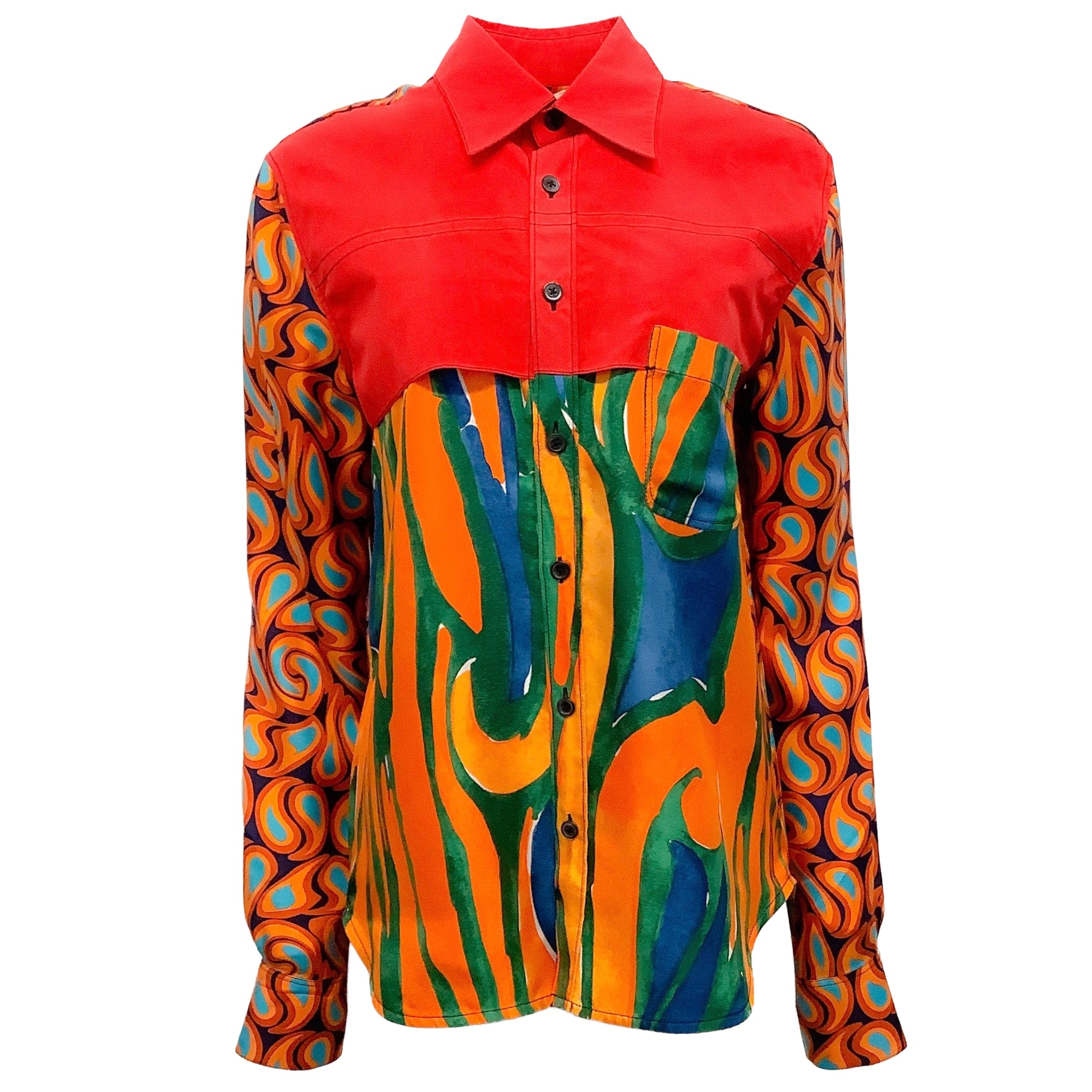 Marni Red / Tangerine Silk / Cotton Poplin Polo Neck Shirt
