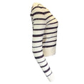Load image into Gallery viewer, Chanel Ivory / Navy Blue / Red Multi Metallic Striped Back Button Cashmere Knit Sweater
