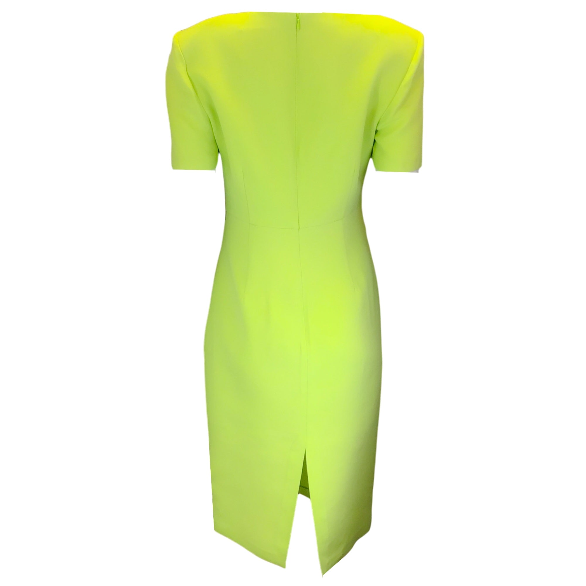 Roland Mouret Lime Green Short Sleeved Wool and Silk Crepe Midi Dress