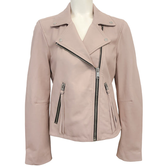 All Saints Blush Pink Leather Moto Jacket
