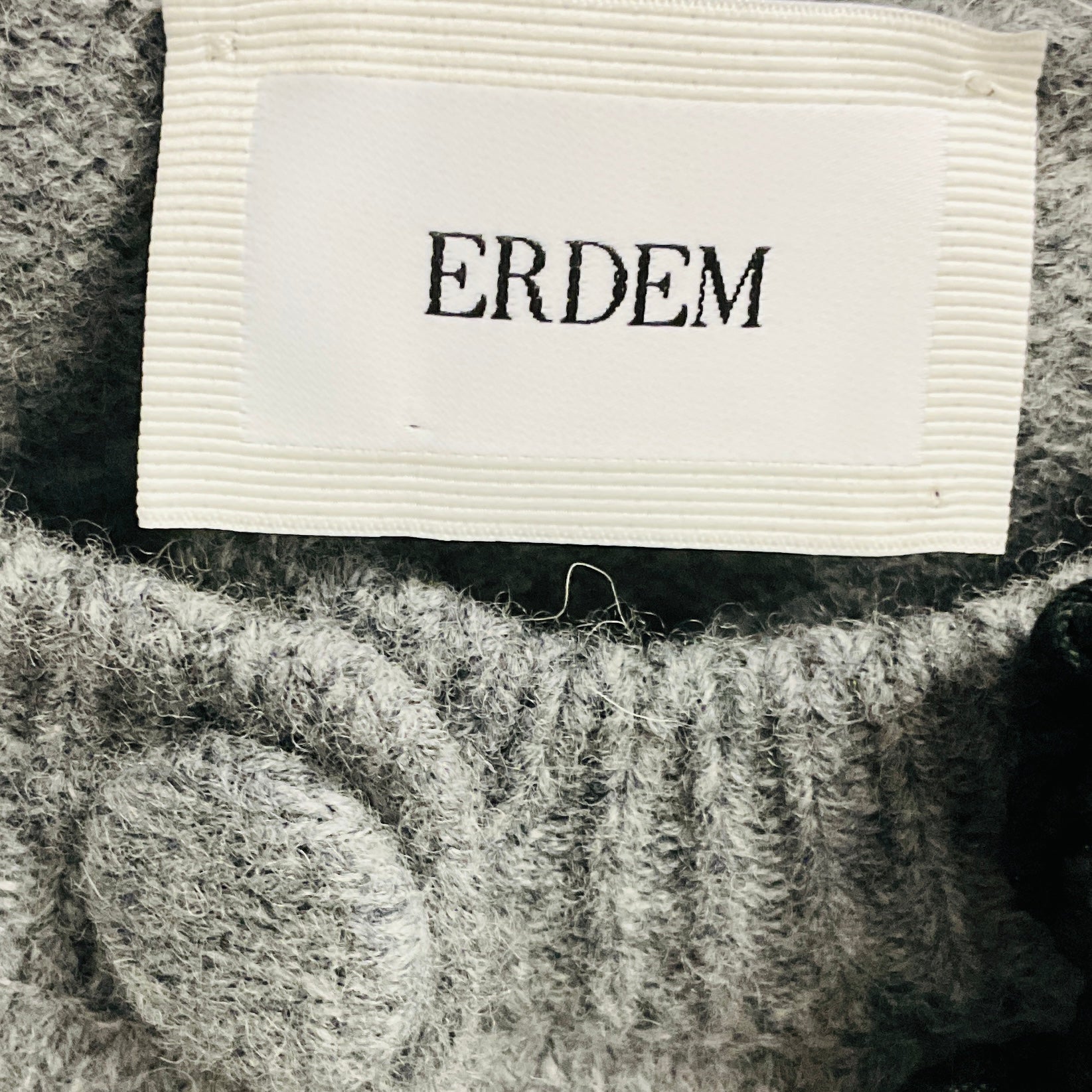 Erdem Grey Cropped Wool Knit Cardigan Sweater with Black Embroidery