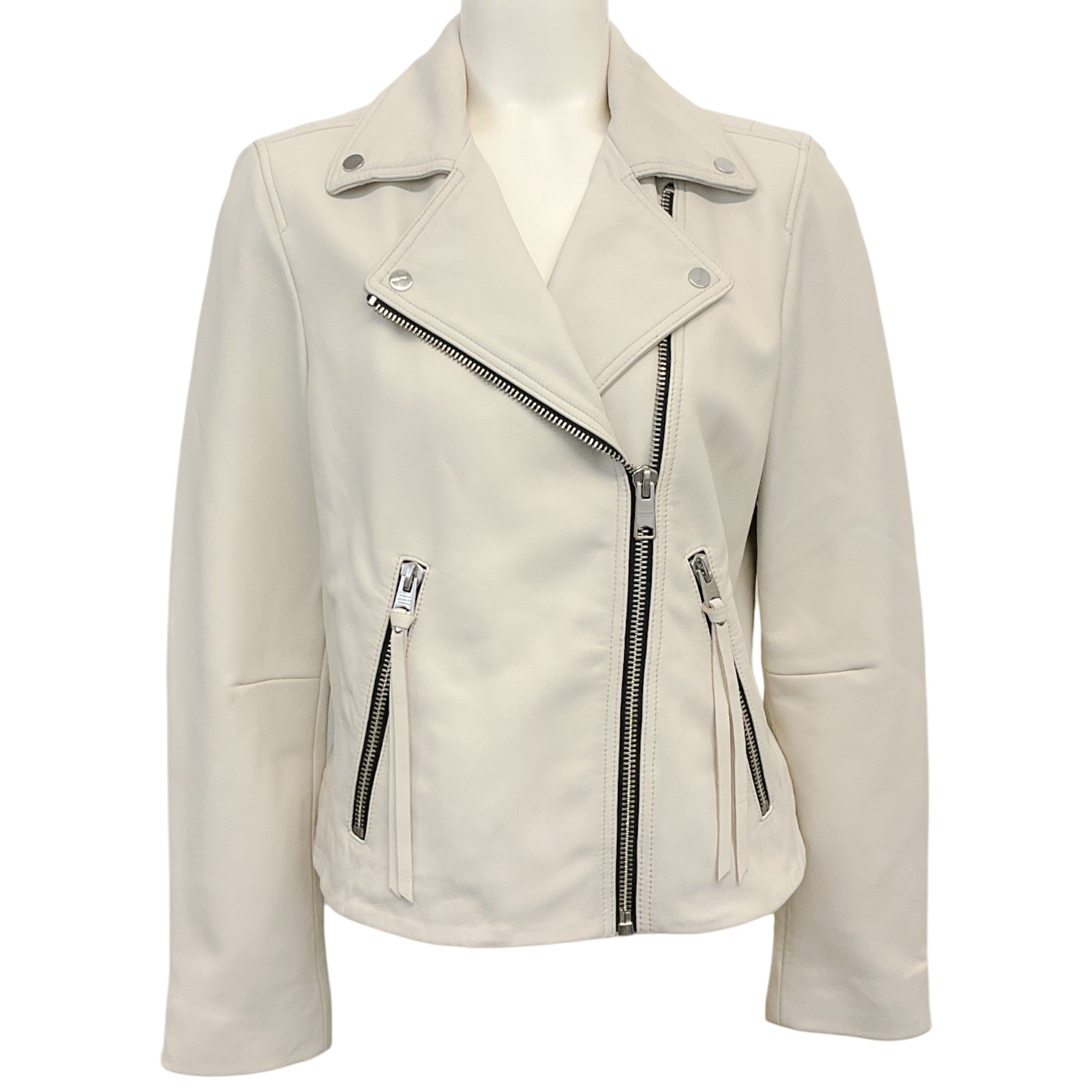 All Saints Ivory Leather Dalby Moto Jacket
