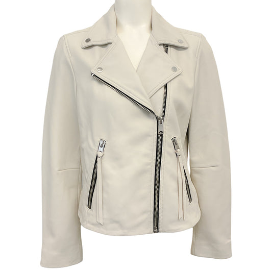 All Saints Ivory Leather Dalby Moto Jacket

