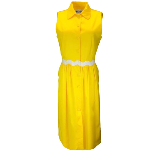 Moschino Couture Yellow / White Sleeveless Button Down Cotton Midi Dress
