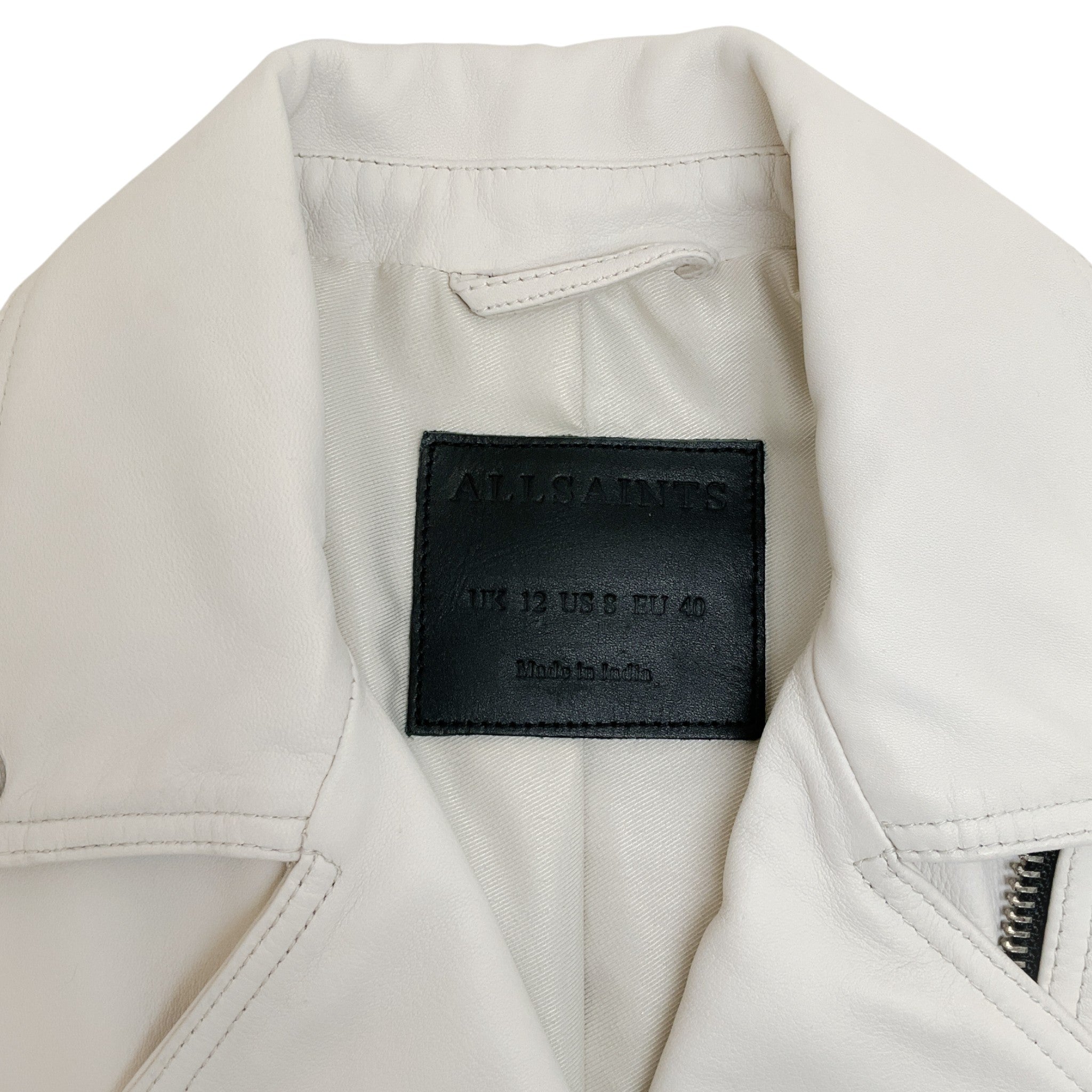 All Saints Ivory Leather Dalby Moto Jacket