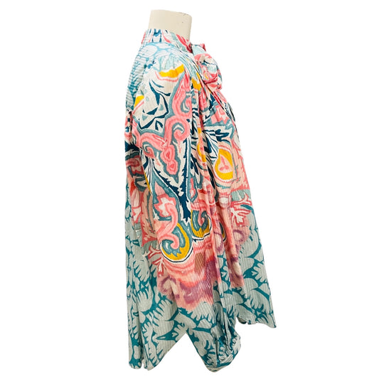 Etro Blue / Pink Multi Printed Tie Neck Blouse