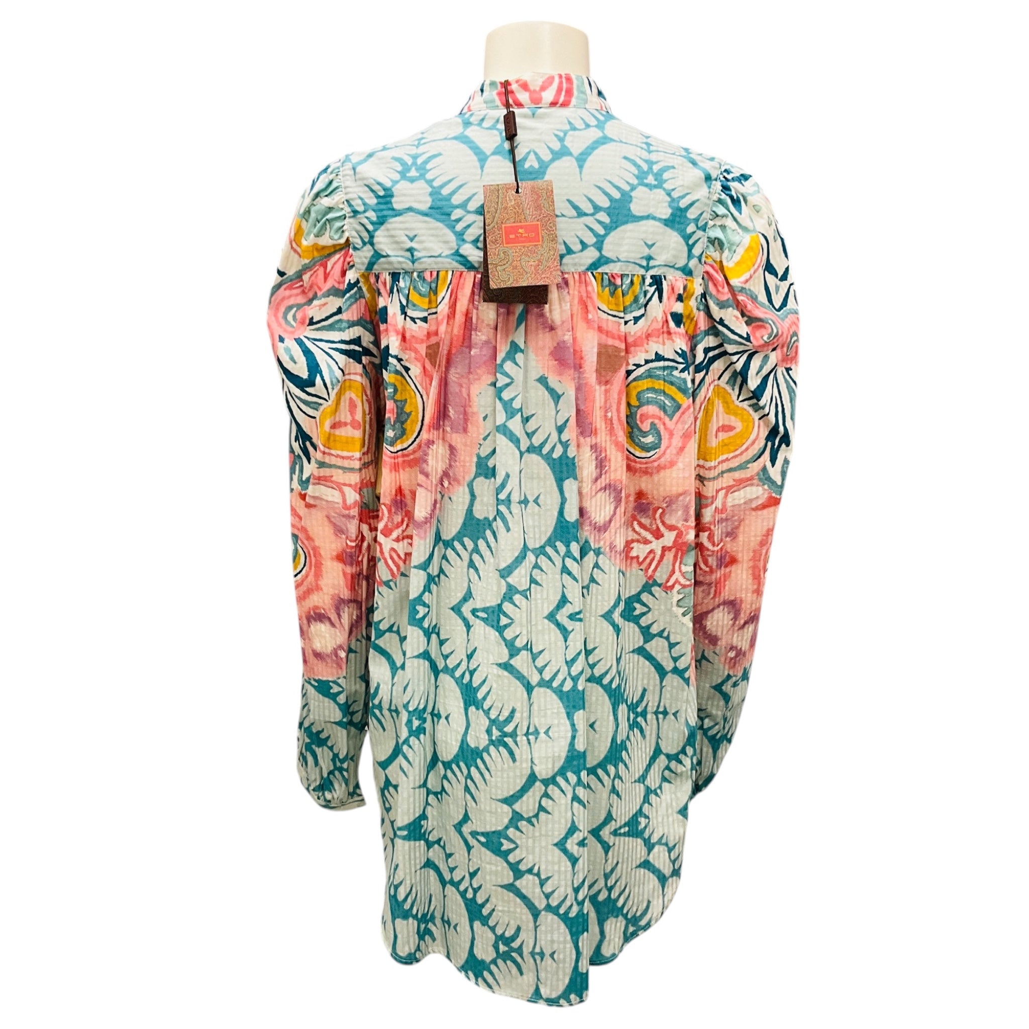 Etro Blue / Pink Multi Printed Tie Neck Blouse