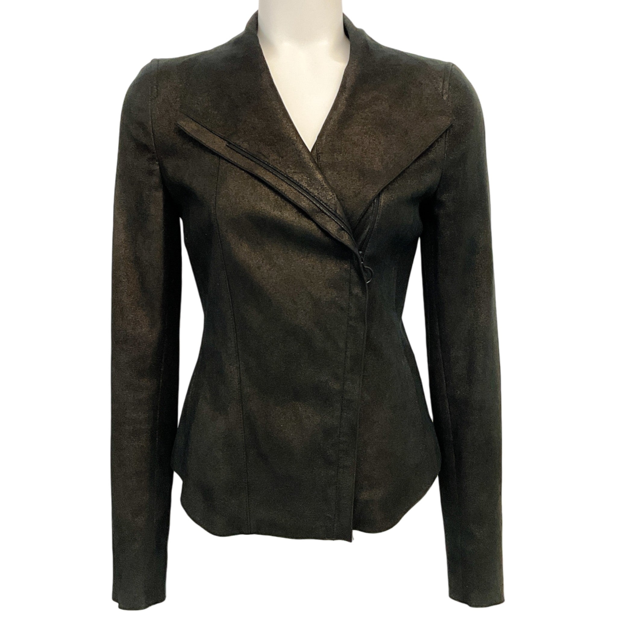 Akris Punto Bronze Metallic Leather Moto Jacket
