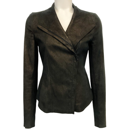 Akris Punto Bronze Metallic Leather Moto Jacket
