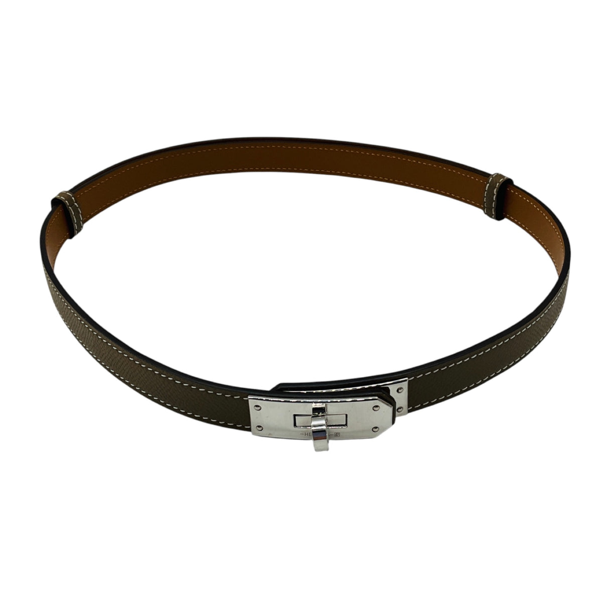 Hermes Taupe 2016 Epsom Leather Kelly Belt with Silver Buckle