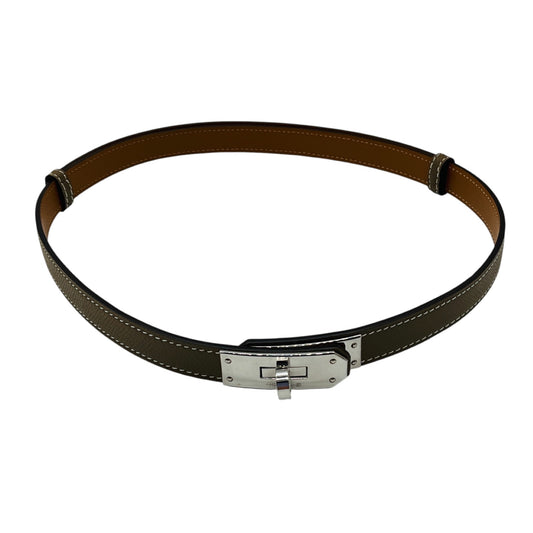 Hermes Taupe 2016 Epsom Leather Kelly Belt with Silver Buckle