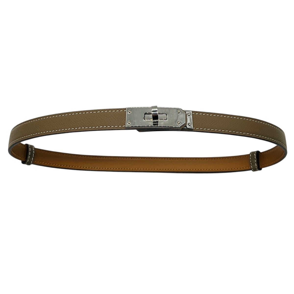 Hermes Taupe 2016 Epsom Leather Kelly Belt with Silver Buckle