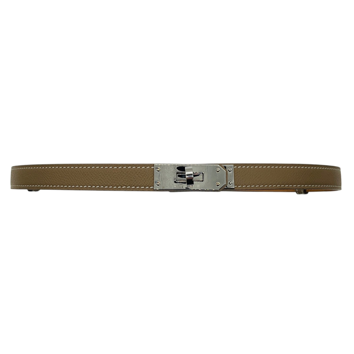 Hermes Taupe 2016 Epsom Leather Kelly Belt with Silver Buckle