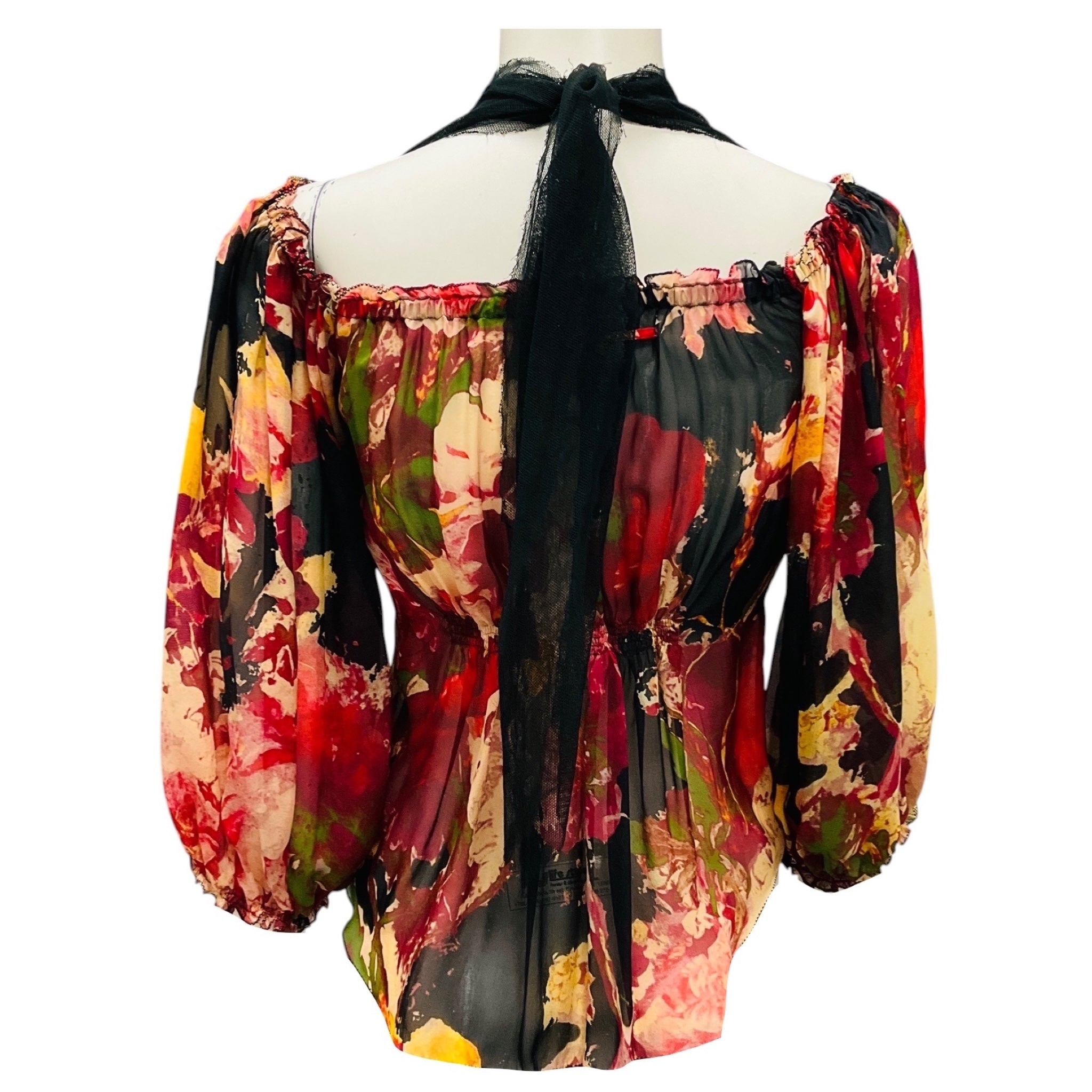 Jean Paul Gaultier Femme Red Multi Printed Silk Chiffon Top