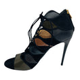 Load image into Gallery viewer, Salvatore Ferragamo Olive Green / Brown / Black / Gold Metallic Multi Suede Trimmed Embossed Leather Sandals
