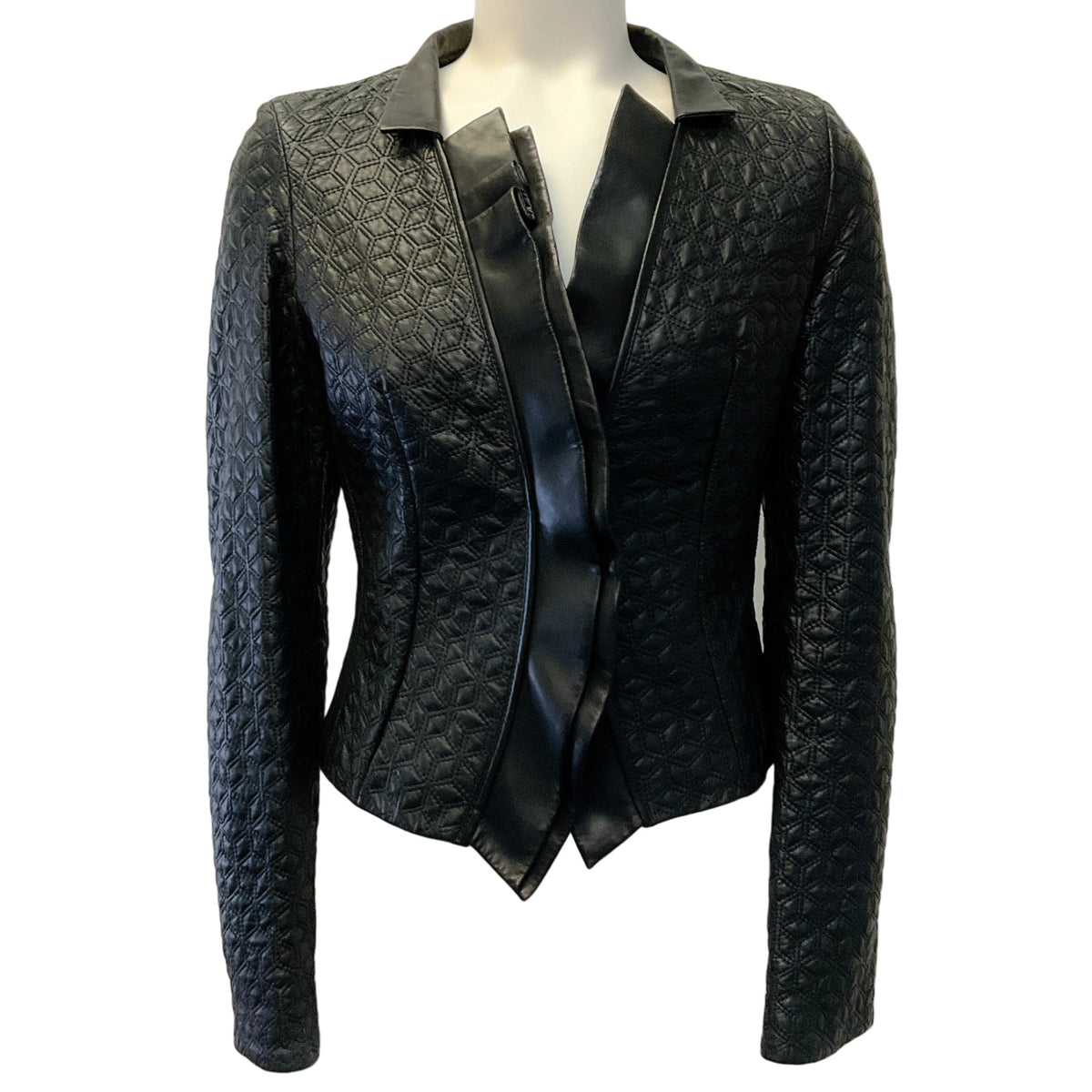 Hugo Boss Black Leather Quilted Ruffled Jacket
