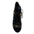 Load image into Gallery viewer, Salvatore Ferragamo Olive Green / Brown / Black / Gold Metallic Multi Suede Trimmed Embossed Leather Sandals
