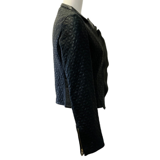 Hugo Boss Black Leather Quilted Ruffled Jacket