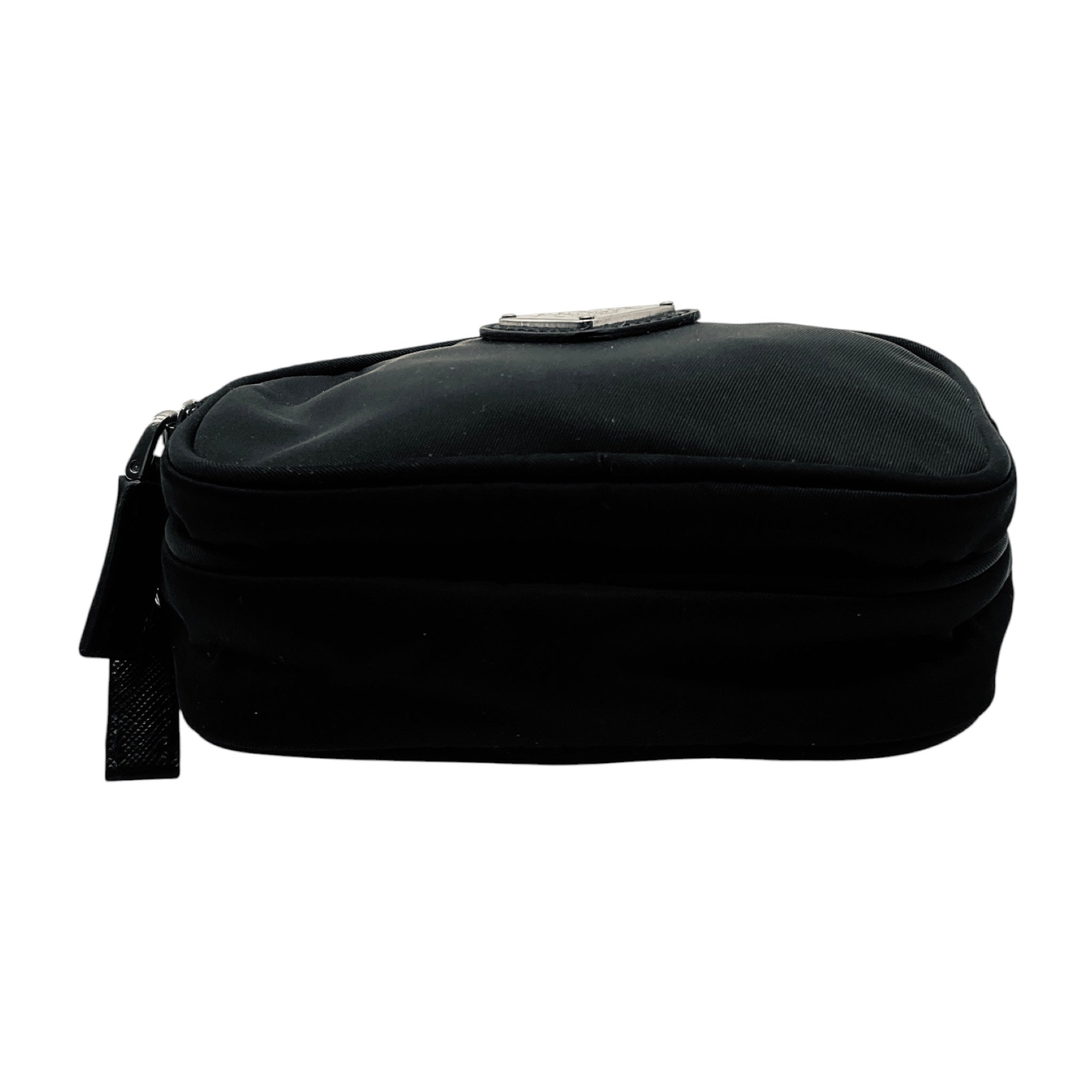 Prada Black Logo Plaque Double Zip Tessuto Mini Bag