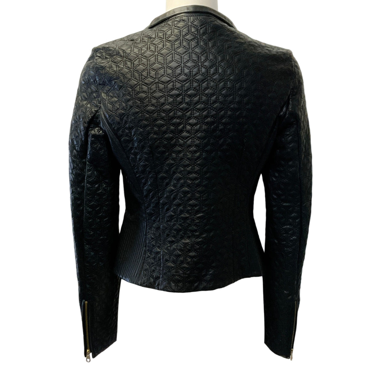 Hugo Boss Black Leather Quilted Ruffled Jacket