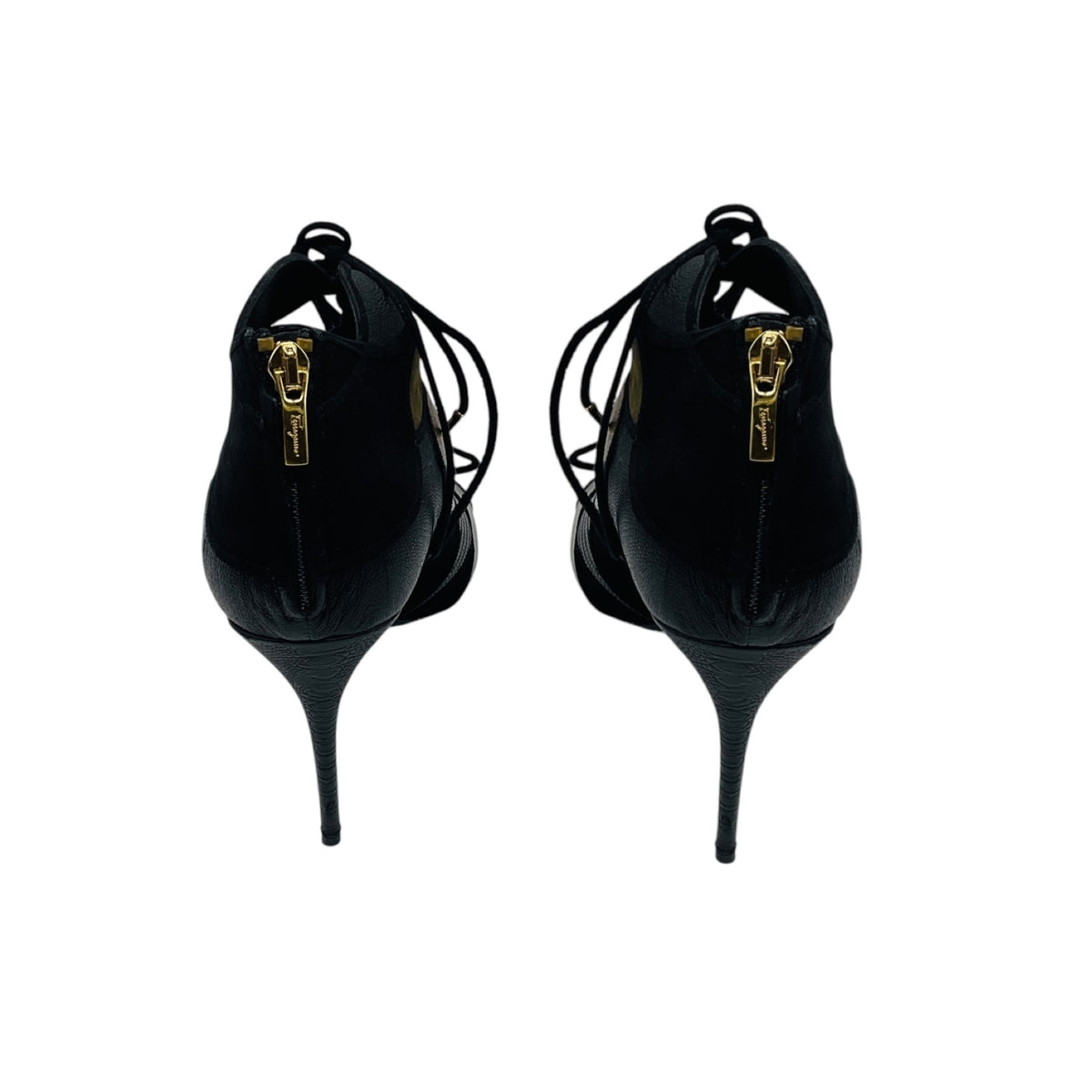 Salvatore Ferragamo Olive Green / Brown / Black / Gold Metallic Multi Suede Trimmed Embossed Leather Sandals