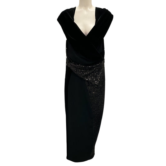 Talbot Runhof Black Sequined Velvet Gown / Formal Dress