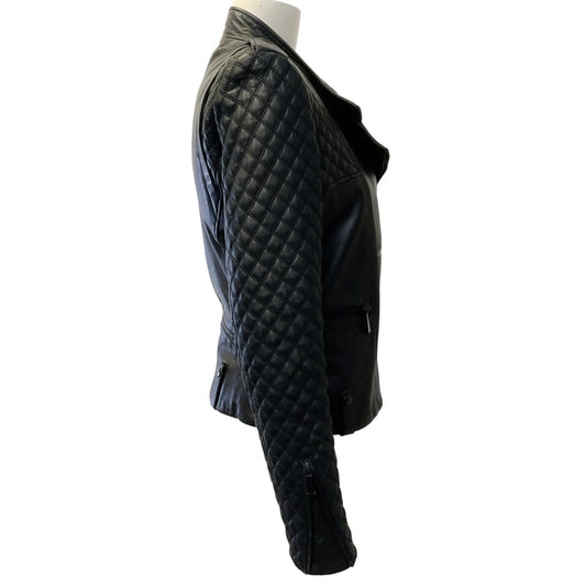 Barbara Bui Black Leather Quilted Sleeve Moto Jacket