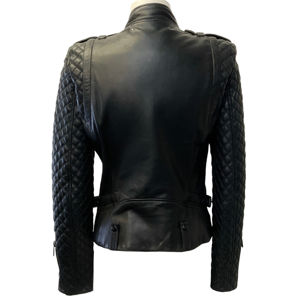 Barbara Bui Black Leather Quilted Sleeve Moto Jacket