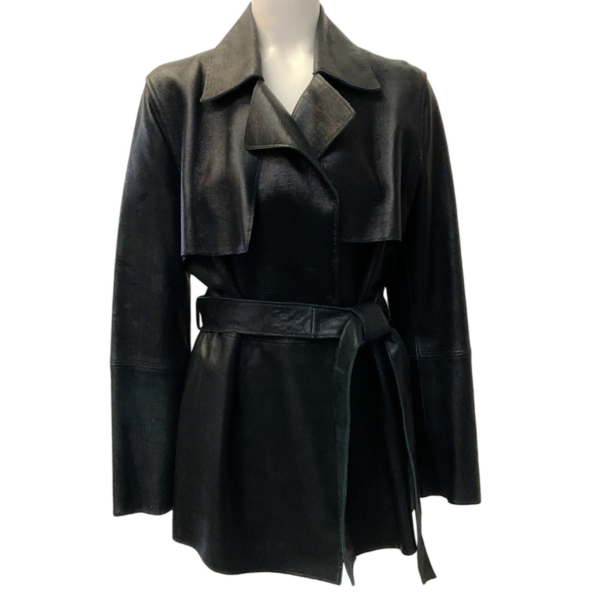 Fleurette Black Metallic Leather Wrap Jacket
