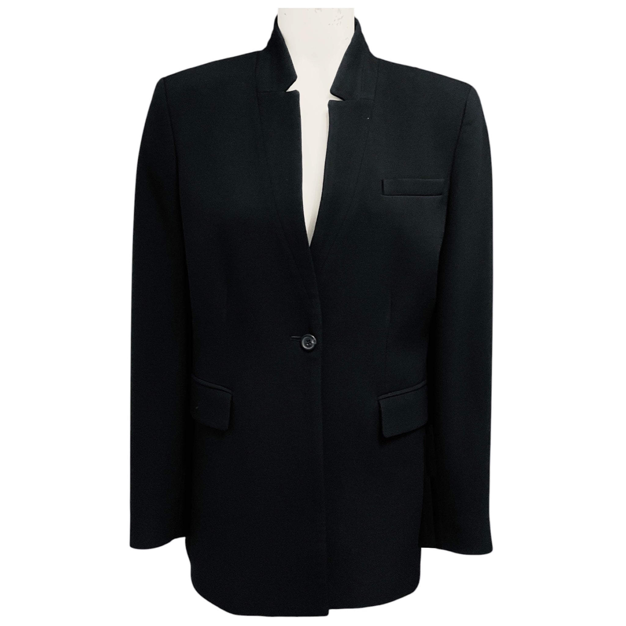 Brandon Maxwell Black Notched Collar One Button Wool and Silk Jacket