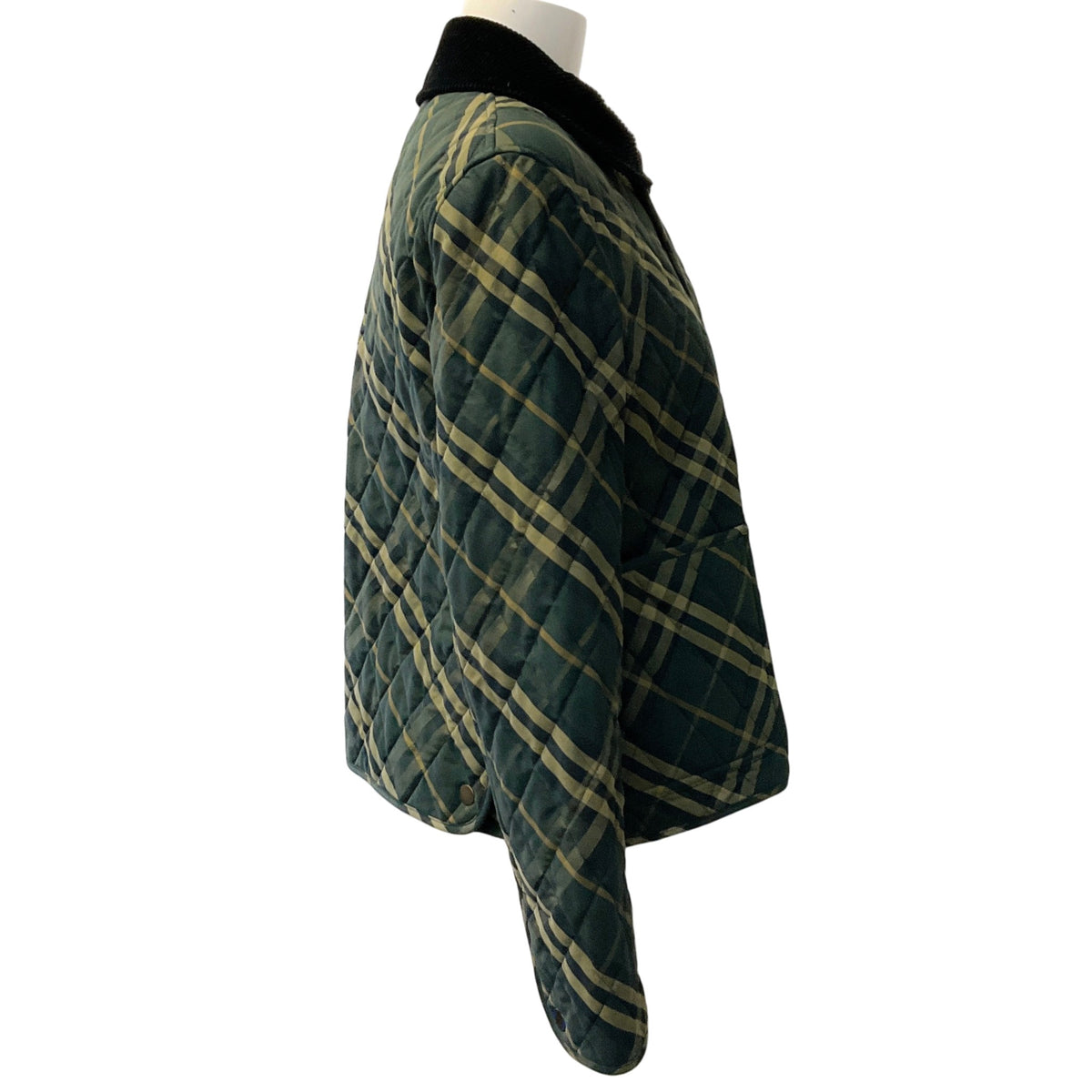 Burberry Green / Black Corduroy Trimmed Quilted Checked Cotton Twill Jacket